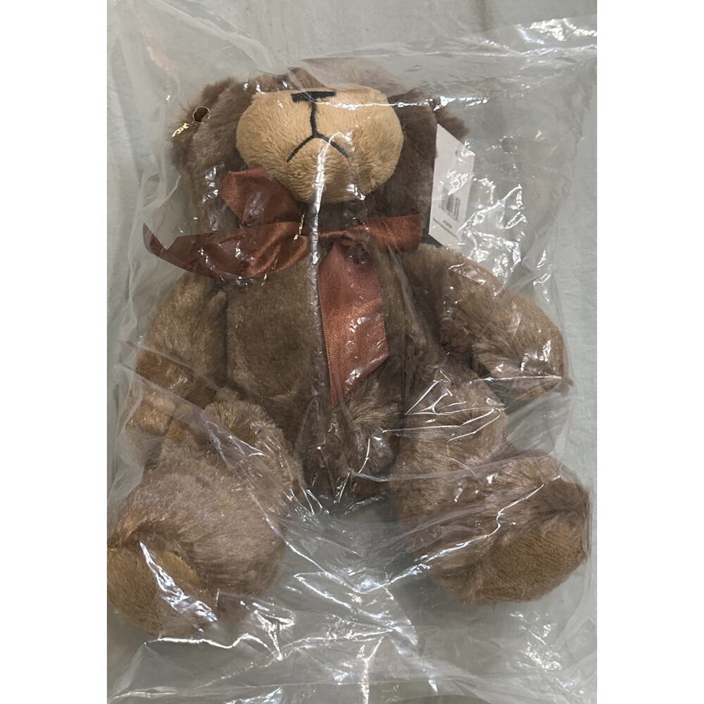 Napco Brown Tan‎ Bear Plush Teddy Bear Toy Stuffed Animal Brown Satin Ribbon